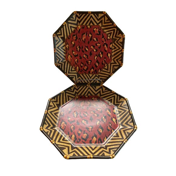 Decorative Leopard Print Plates Octagon Jungle Safari Wall Art Retro Set of 2 - Picture 2 of 5